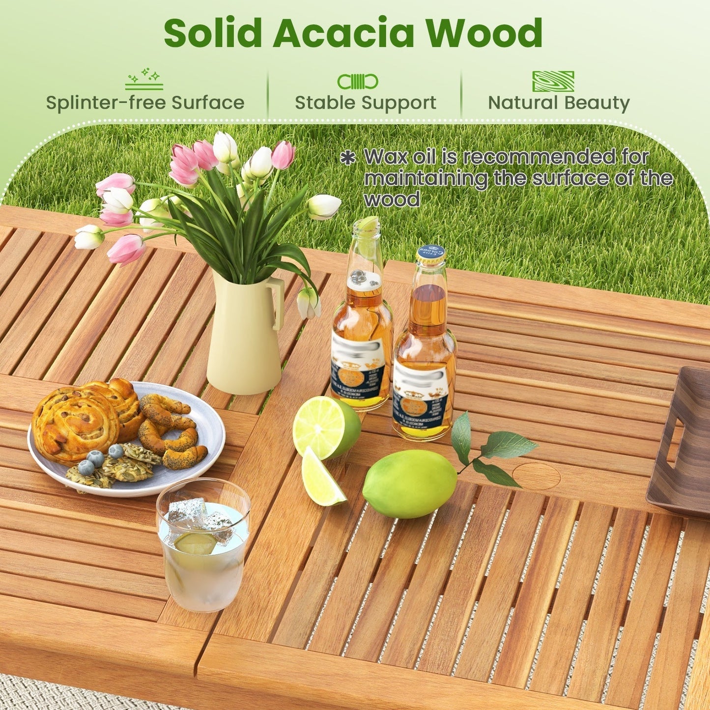 6-Person Outdoor Acacia Wood Rectangular Bistro Dining Table