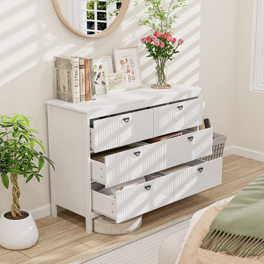6-Drawer Dresser with Buffet Cabinet Sideboard and Kitchen Cupboard-white