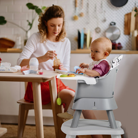 6-in-1 Baby High Chair with 5-Point Harness and Removable Tray-Gray & White