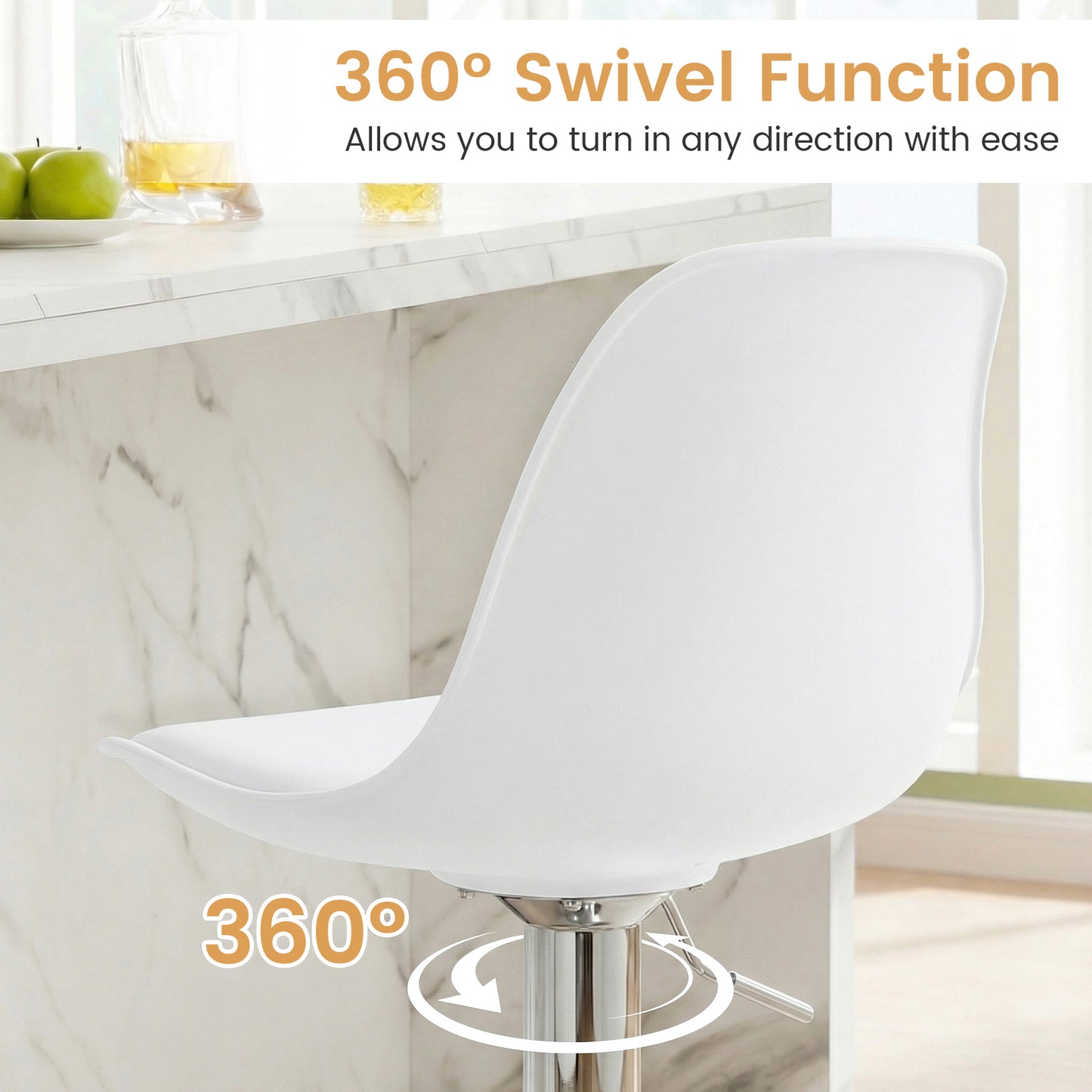 60-82 cm Seat Height Bar Stools Set of 2 with Backrests-White
