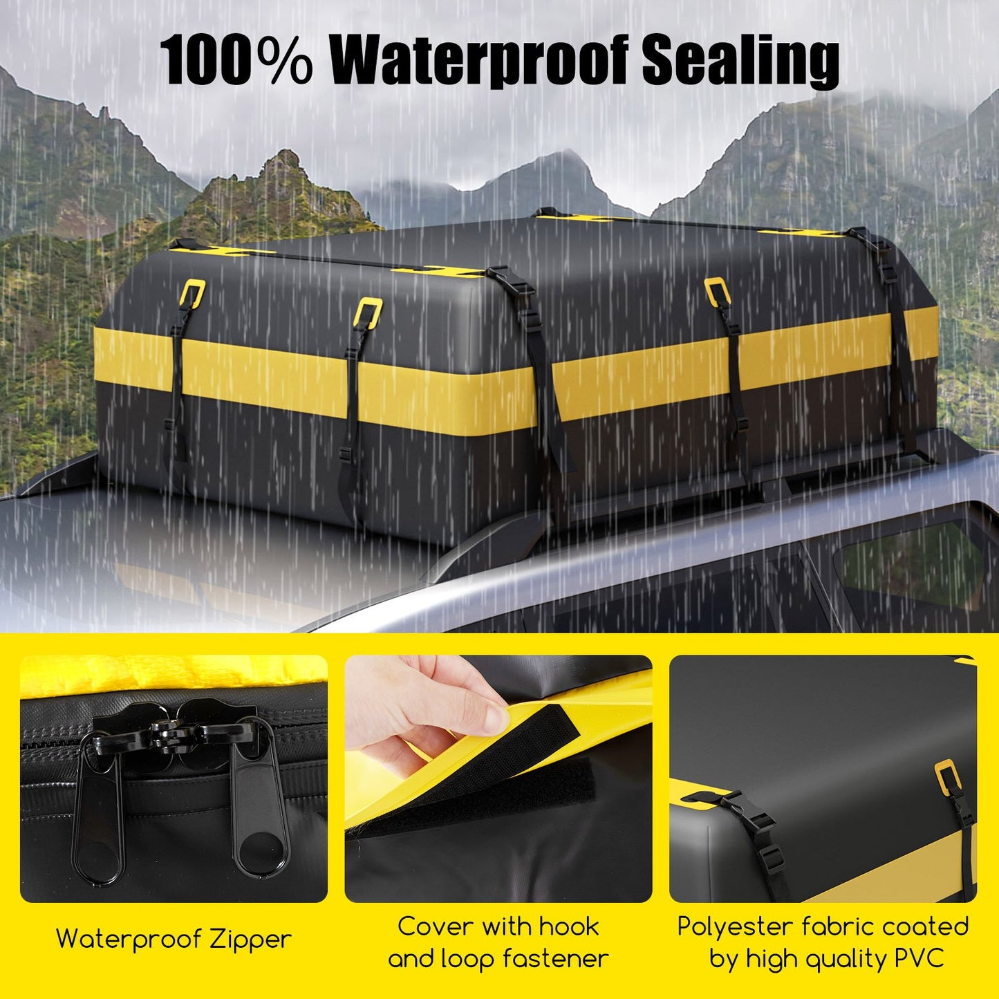 600L Waterproof Rooftop Cargo Carrier Bag Luggage Lock-Yellow