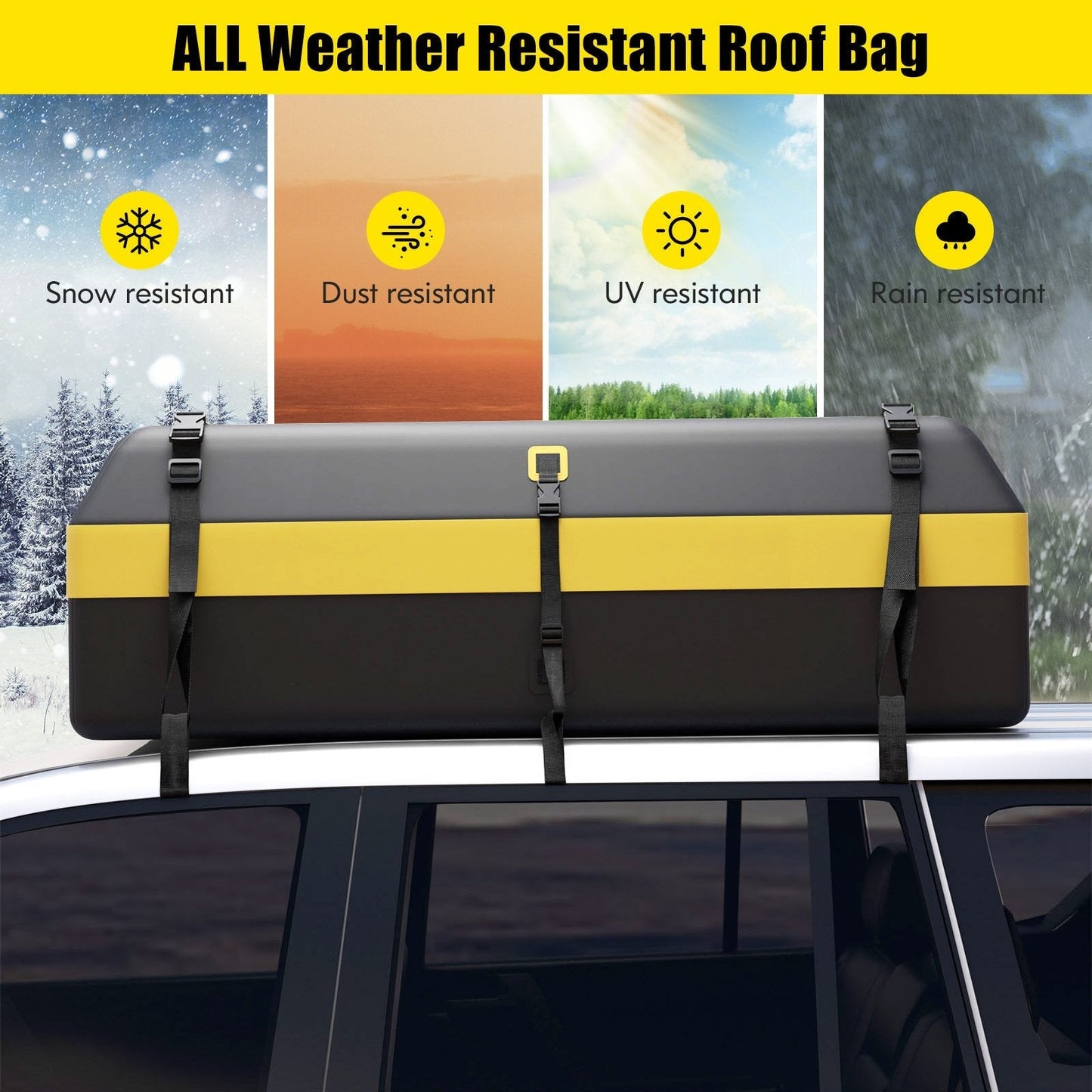 600L Waterproof Rooftop Cargo Carrier Bag Luggage Lock-Yellow