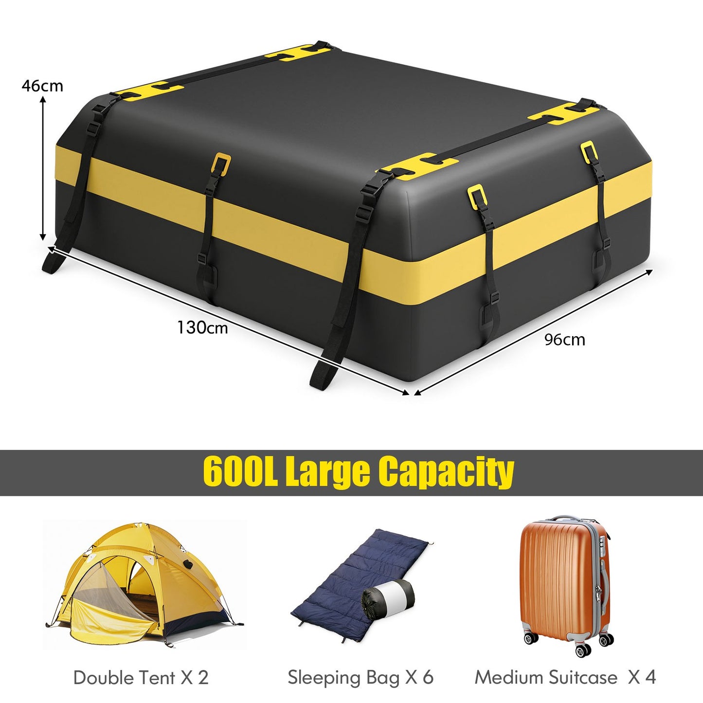 600L Waterproof Rooftop Cargo Carrier Bag Luggage Lock-Yellow