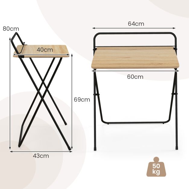 Biurko komputerowe składane 60CM z uchwytem na tablet - naturalne