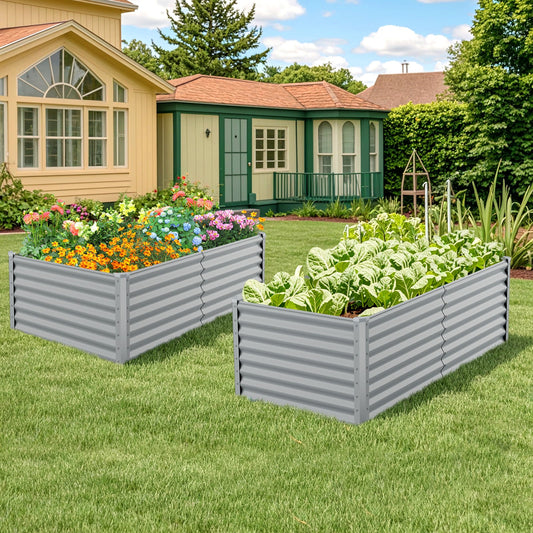 60 cm Raised Garden Bed Elevated Garden Planter with Open Bottom Design-Grey