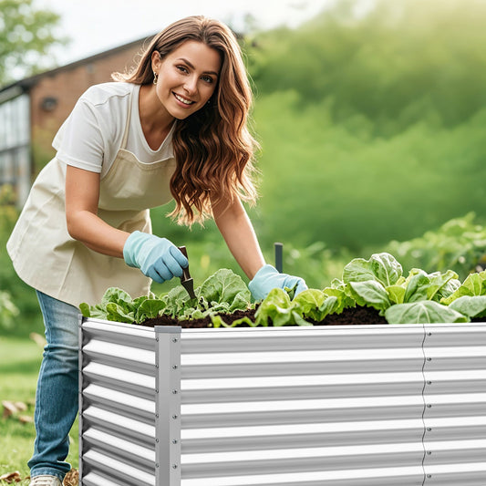 60 cm Raised Garden Bed Elevated Garden Planter with Open Bottom Design-Silver