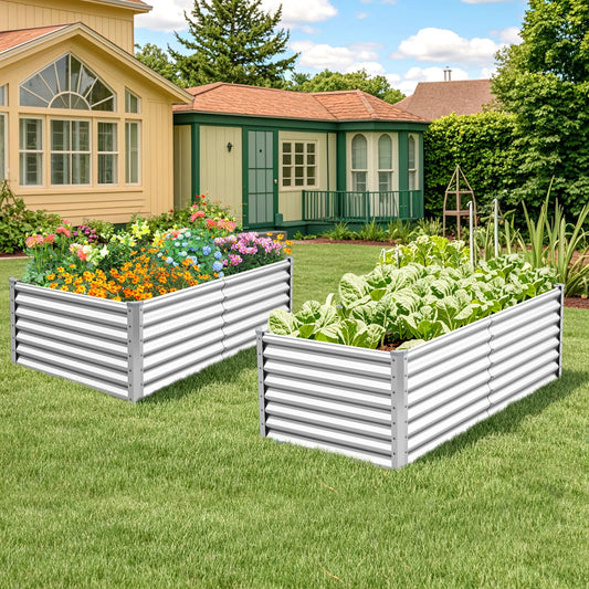 60 cm Raised Garden Bed Elevated Garden Planter with Open Bottom Design-Silver