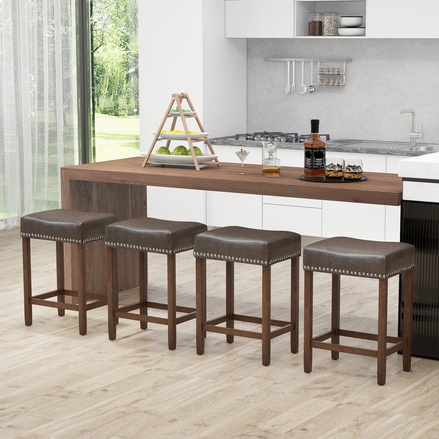 60cm Bar Stool Set of 2 Counter Height Saddle Stools-Grey
