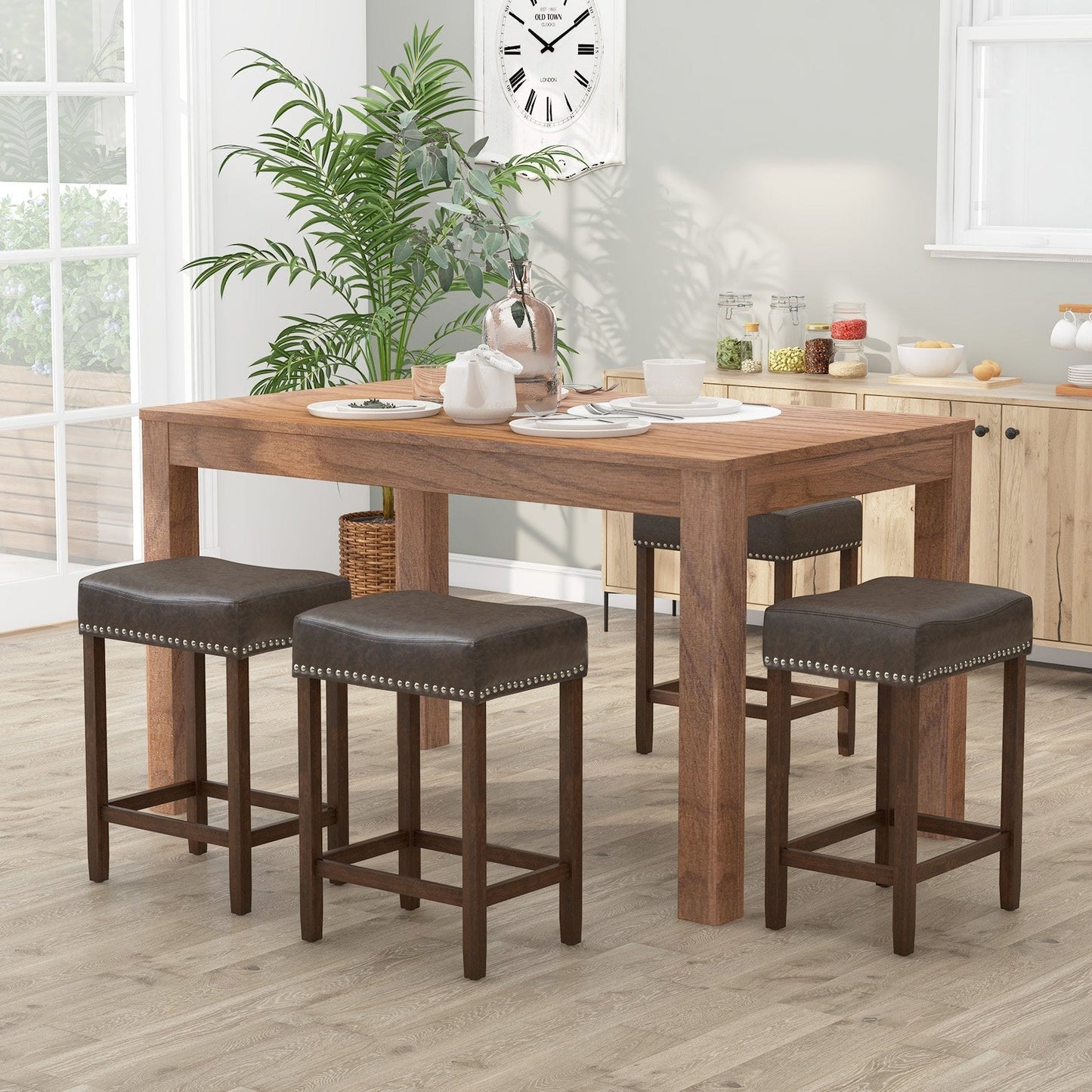 60cm Bar Stool Set of 2 Counter Height Saddle Stools-Grey