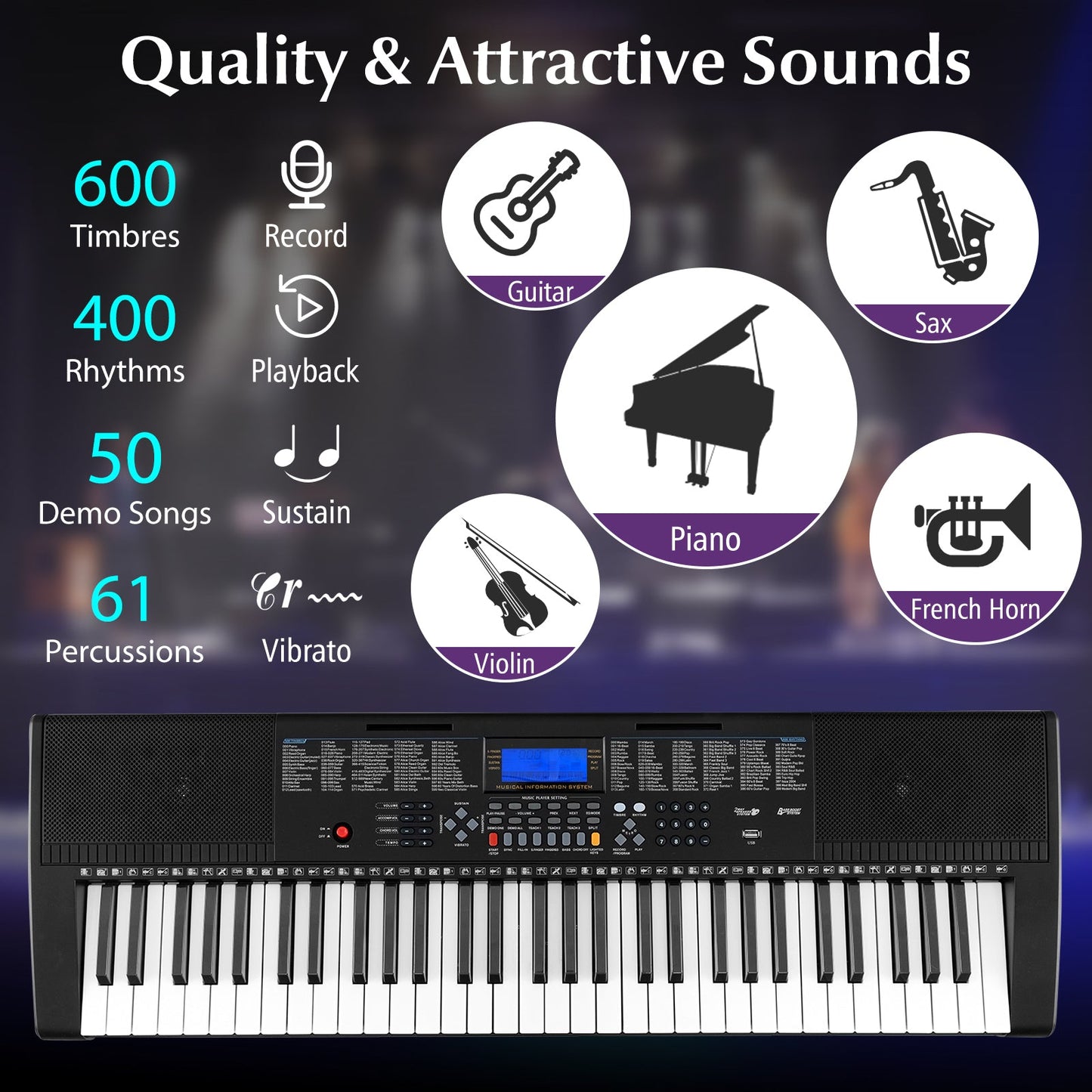 61-Key Portable Electronic Keyboard Piano Complete Digital Piano Set