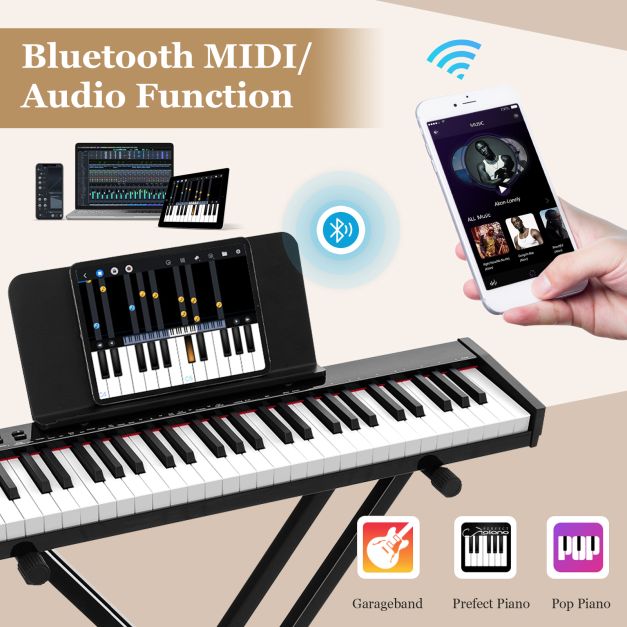 61-Key Portable Electronic Keyboard Piano with Stand and Stool