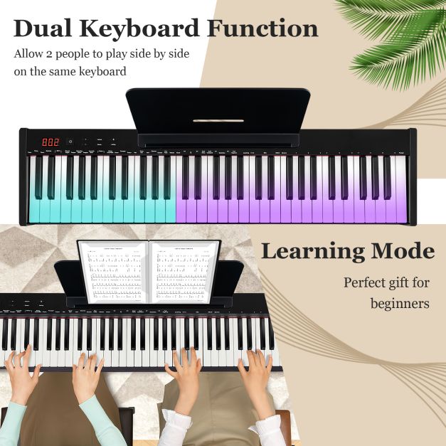 61-Key Portable Electronic Keyboard Piano with Stand and Stool