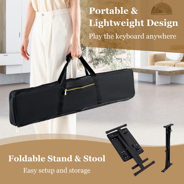 61-Key Portable Electronic Keyboard Piano with Stand and Stool