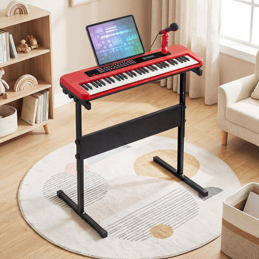61 Keys Kids Piano Keyboard with Adjustable Stand for Aged 3+ Years Old-Red