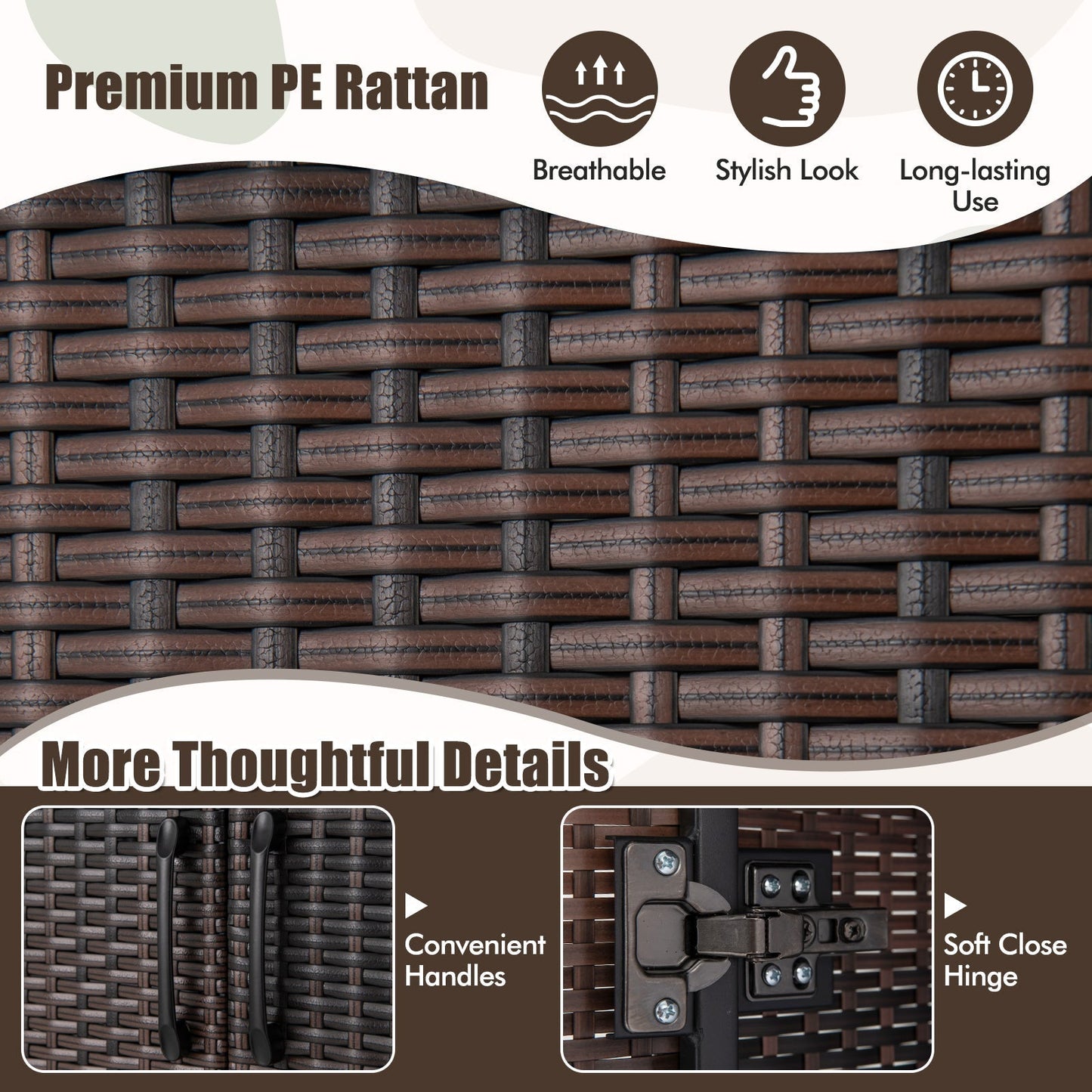 PE Rattan Wardrobe Armoire Closet with Hanging Rod and 4 Storage Cubes for Home Patio Garage-Brown