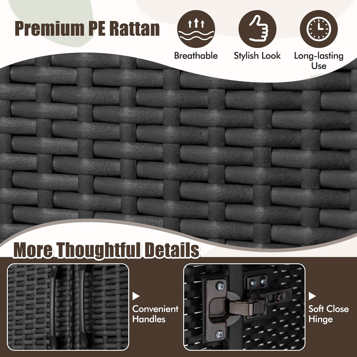 PE Rattan Wardrobe Armoire Closet with Hanging Rod and 4 Storage Cubes for Home Patio Garage-Black