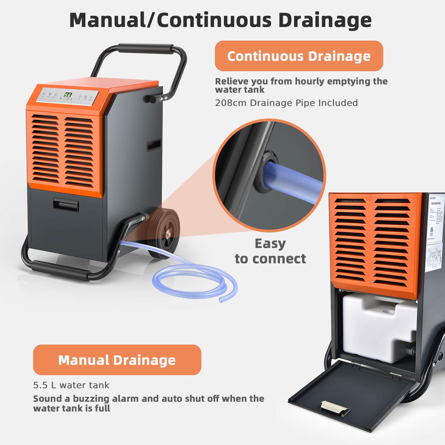 63L Commercial Dehumidifier with 24H Timer and Auto Defrost-Grey