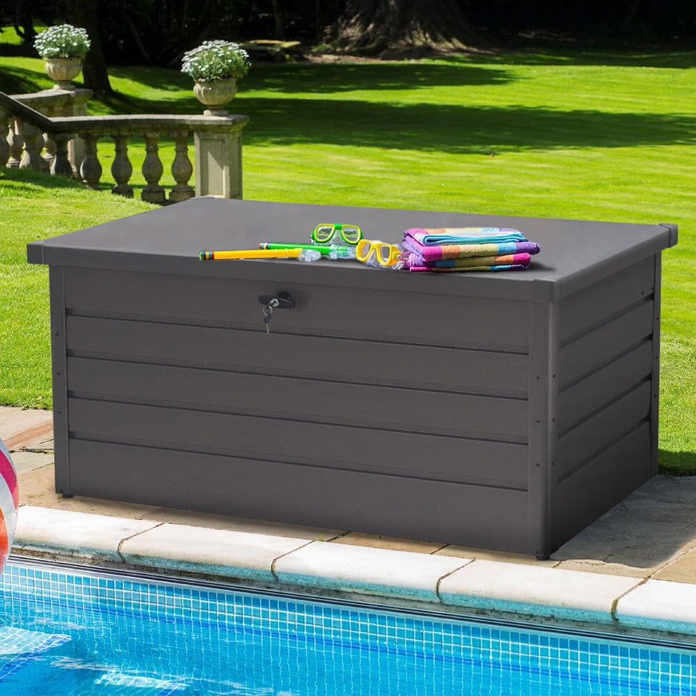 350L Grey Metal Outdoor Garden Storage Box Lockable