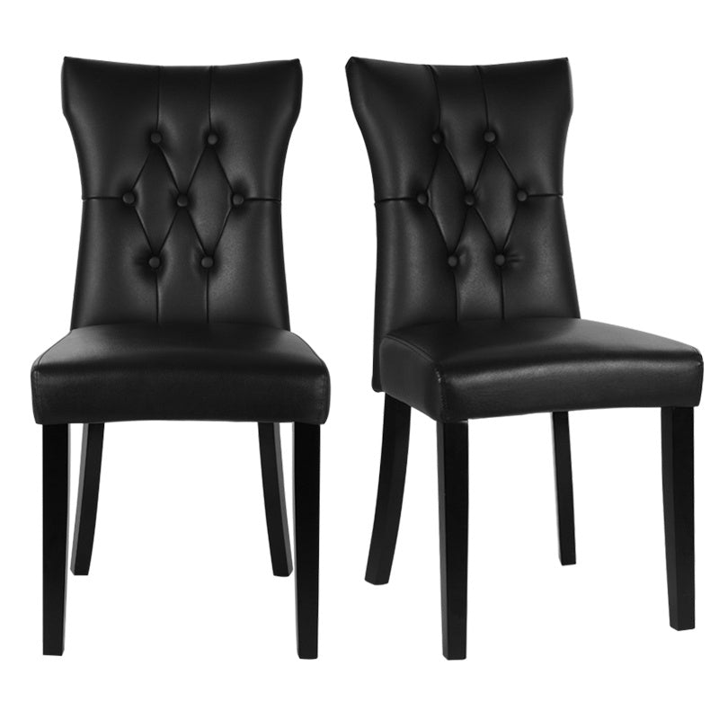 92cm Height Set of 2 Faux Leather Dining Chairs Buttoned High Back Side Chairs
