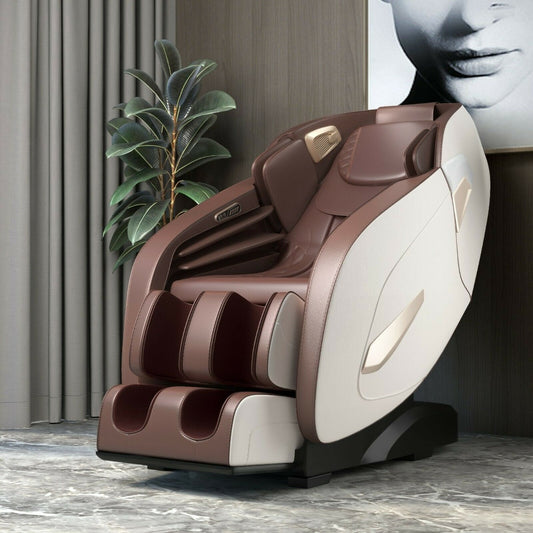 Electric Shiatsu Massage Chair with SL Track, Bluetooth, Heat and Airbag-Brown