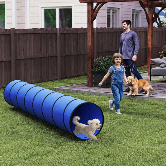 PawHut Dog Tunnel, 300 x 50 cm, Foldable Play Tunnel with 4 Pegs and Bag, Tear-Resistant Outdoor Dog Agility Equipment, Blue