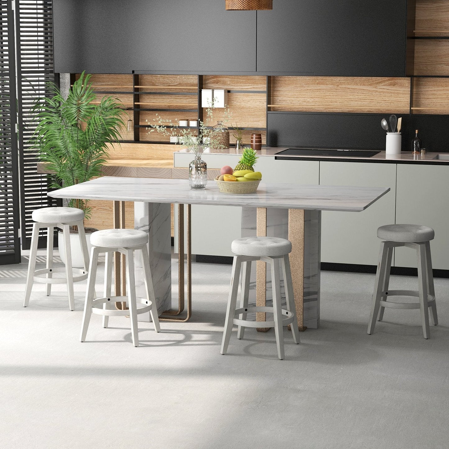 360° Swivel Upholstered Bar Stool Set of 2 with Footrest-White