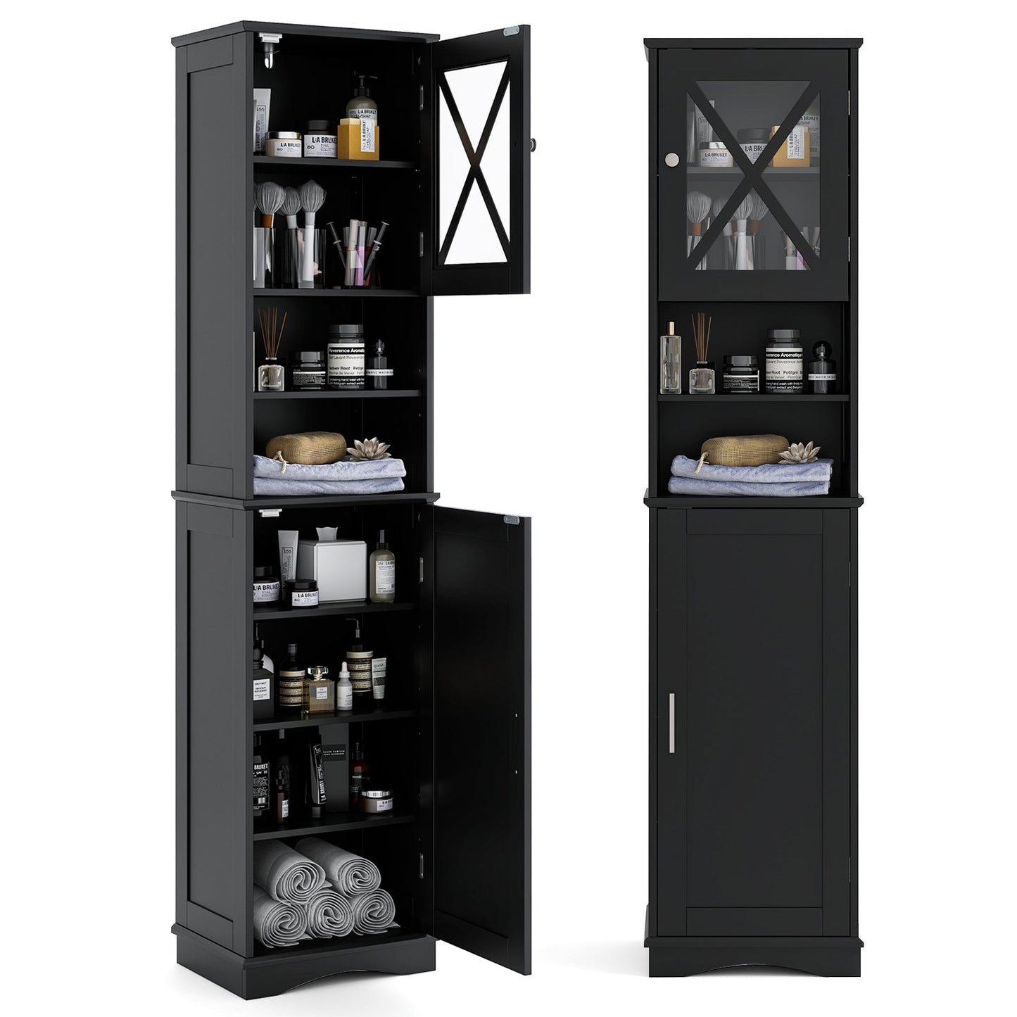67 Inch Floor Storage Bathroom Cabinet with 5 Adjustable Shelves-Black