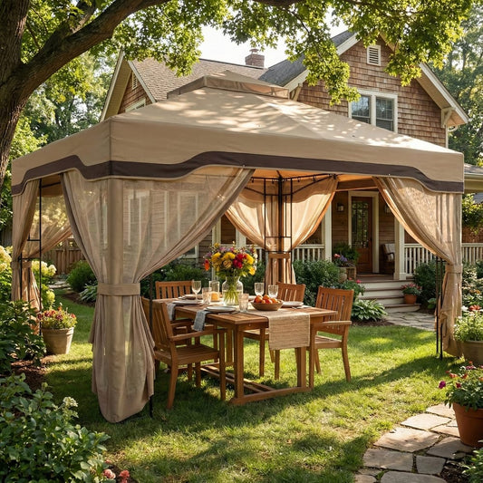 Outsunny Outdoor Garden Gazebo with Post Shelves in Khaki, image 2