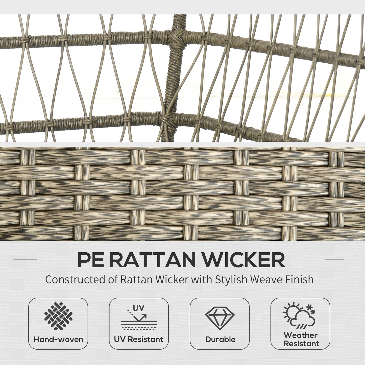 Outsunny 5-częściowa narożna sofa ogrodowa z rattanu, okrągła i podwójna, półokrągła, pleciona, rattanowa, meble ogrodowe z grubymi, wyściełanymi poduszkami i blatem ze szkła hartowanego, dwupoziomowy stół, szary