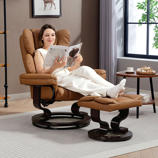 HOMCOM Faux Leather Reclining Chair and Footstool - Brown