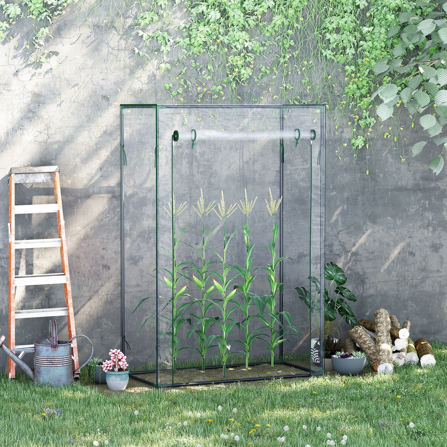 Outsunny Tomato Greenhouse z drzwiami zwijanymi, Mini szklarnia z pokrywą z PVC, Outdoor Grow House Mała szklarnia na podwórko, balkon, ogród, 100 x 50 x 150 cm, przezroczysta