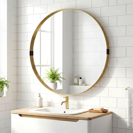 HOMCOM Round Wall Mirror 61 cm, Wall Mounted Bathroom Mirror with Tempered Safety Glass and Aluminium Alloy Frame, Gold Tone