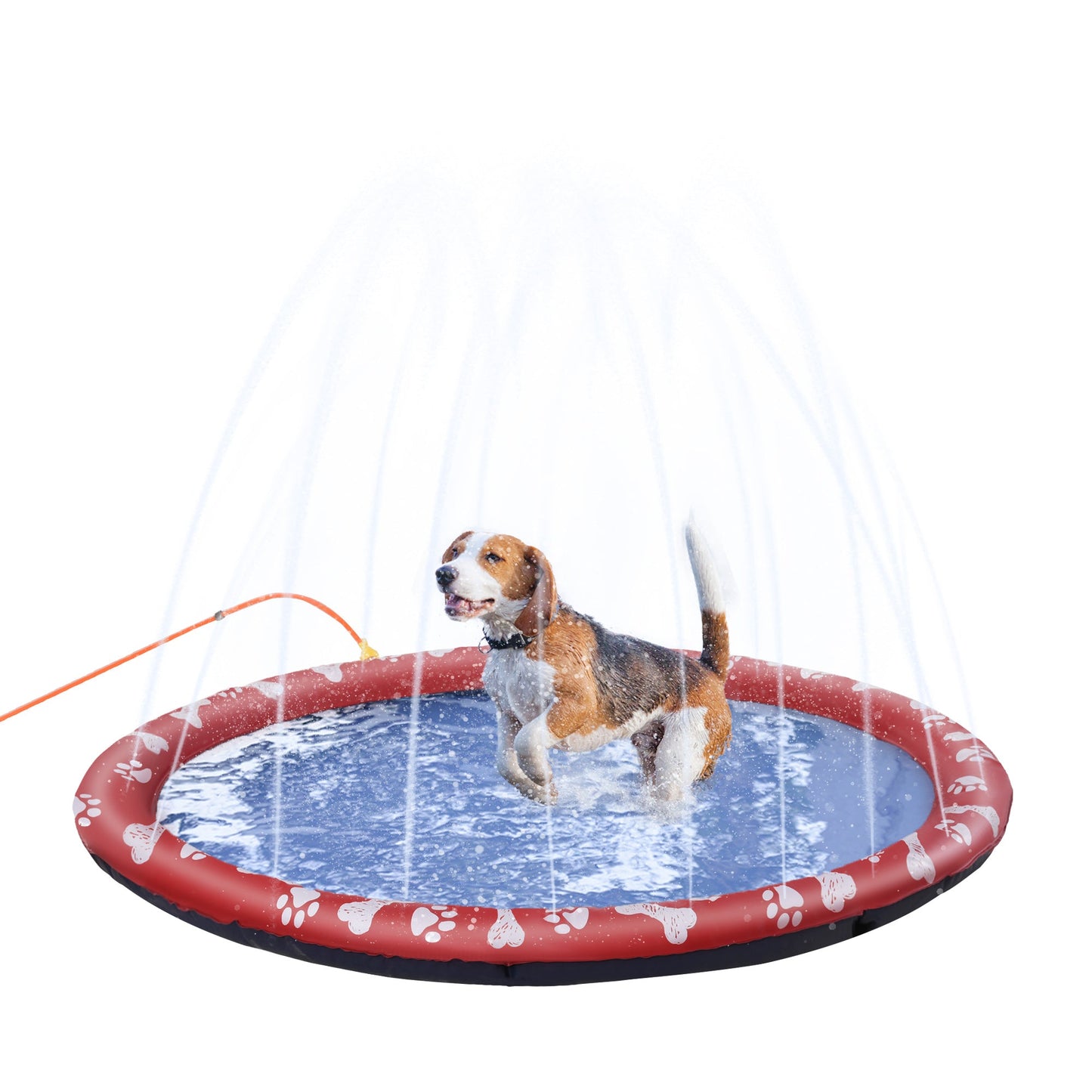 PawHut 150cm Splash Pad Sprinkler dla zwierząt domowych, do kąpieli dla psów, do gry w wodzie, mata antypoślizgowa do ogrodu, czerwona
