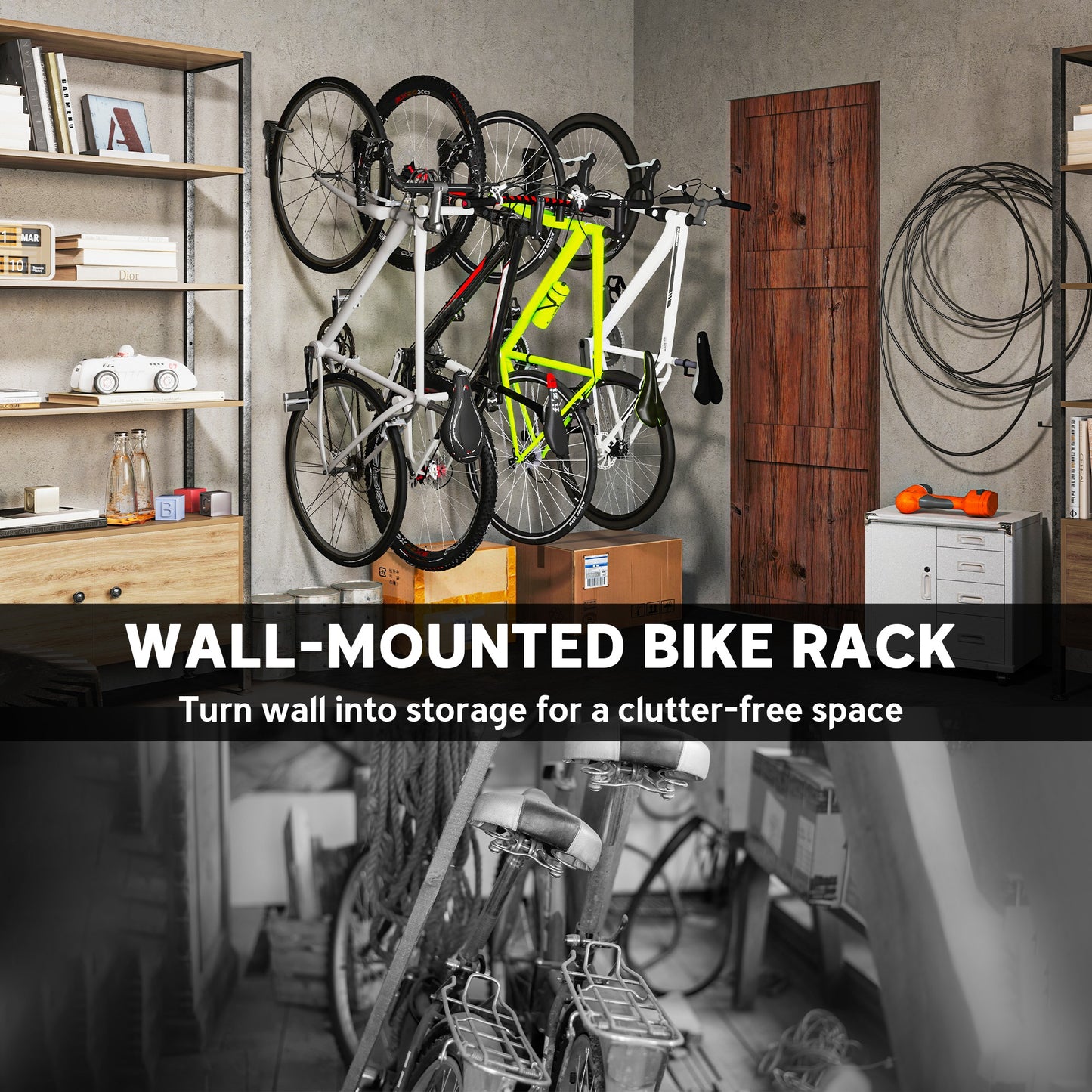 SPORTNOW 8 Pack Bike Rack, Wall Mounted Bicycle Hanger Hook, Foldable Garage Bike Wall Rack, Bicycle Storage Holder for Indoor Outdoor Use