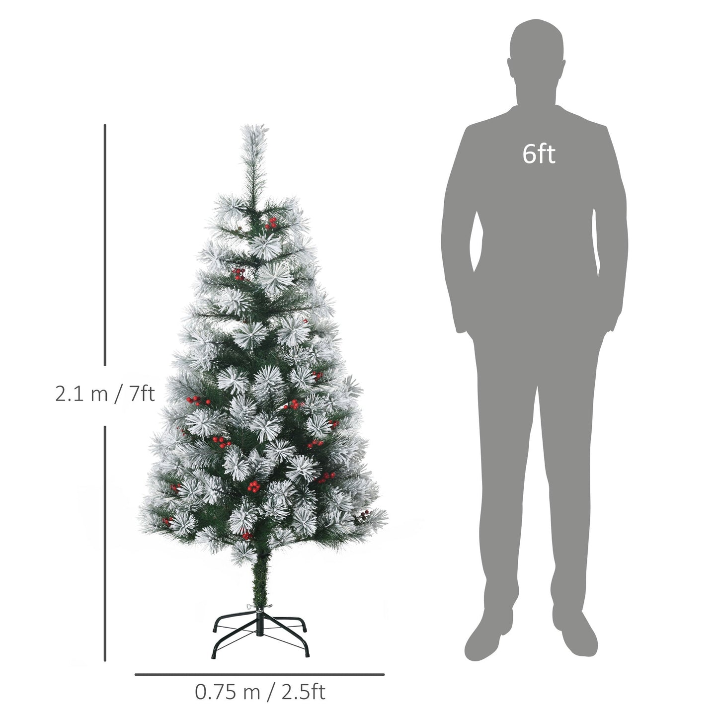HOMCOM Wewnętrzna choinka Sztuczne jagody Dekoracja świąteczna z metalowym stojakiem i 184 końcówkami (5FT(150CM))