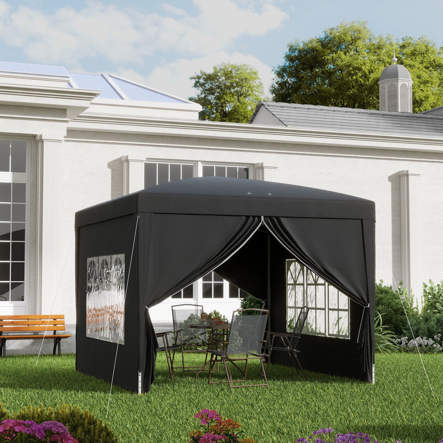 Outsunny 3 x 3(m) Pop Up Gazebo, wodoodporny i odporny na promieniowanie UV namiot imprezowy z baldachimem i torbą transportową, czarny