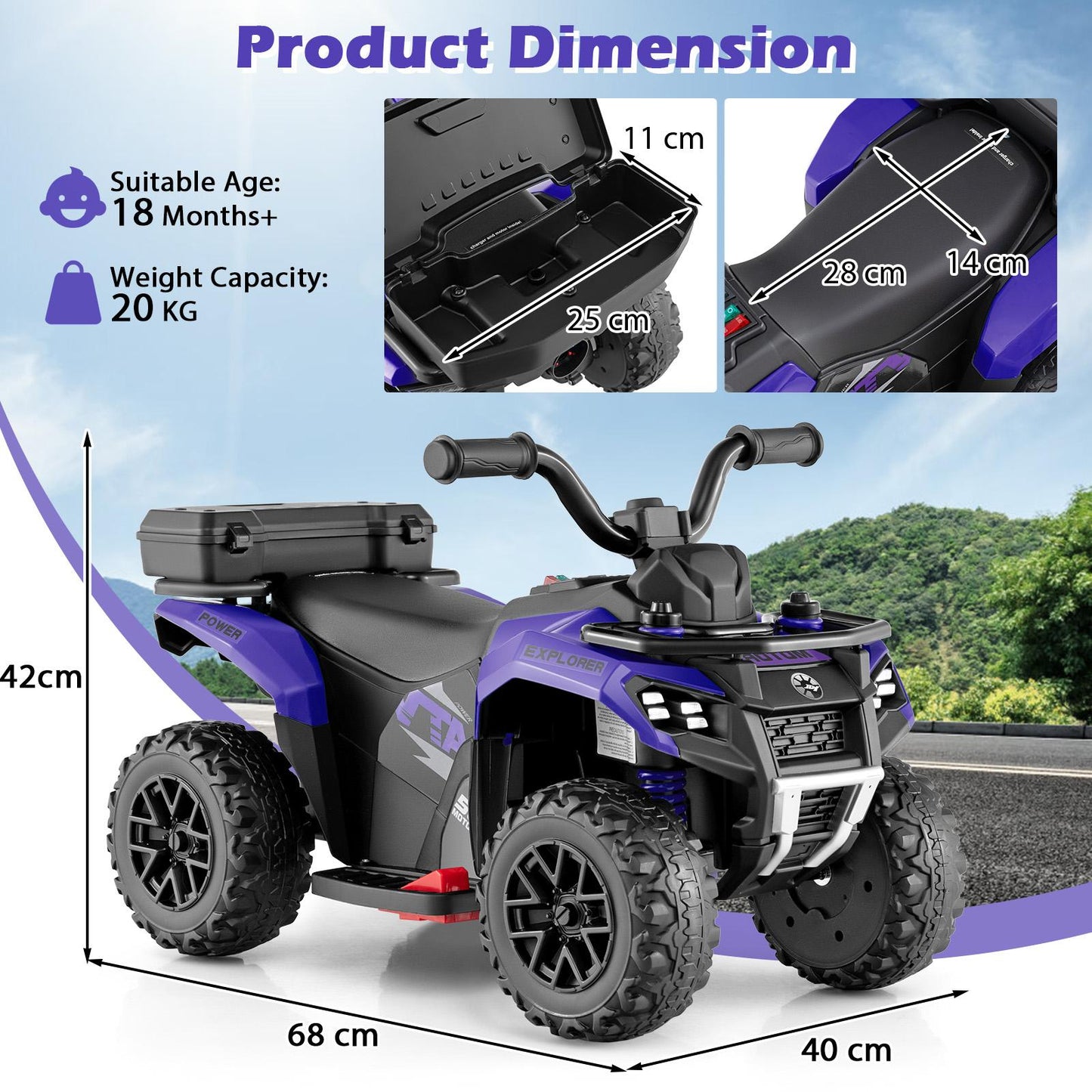 6V Kids Electric Quad Bike with Spray Function and Storage Box-Purple