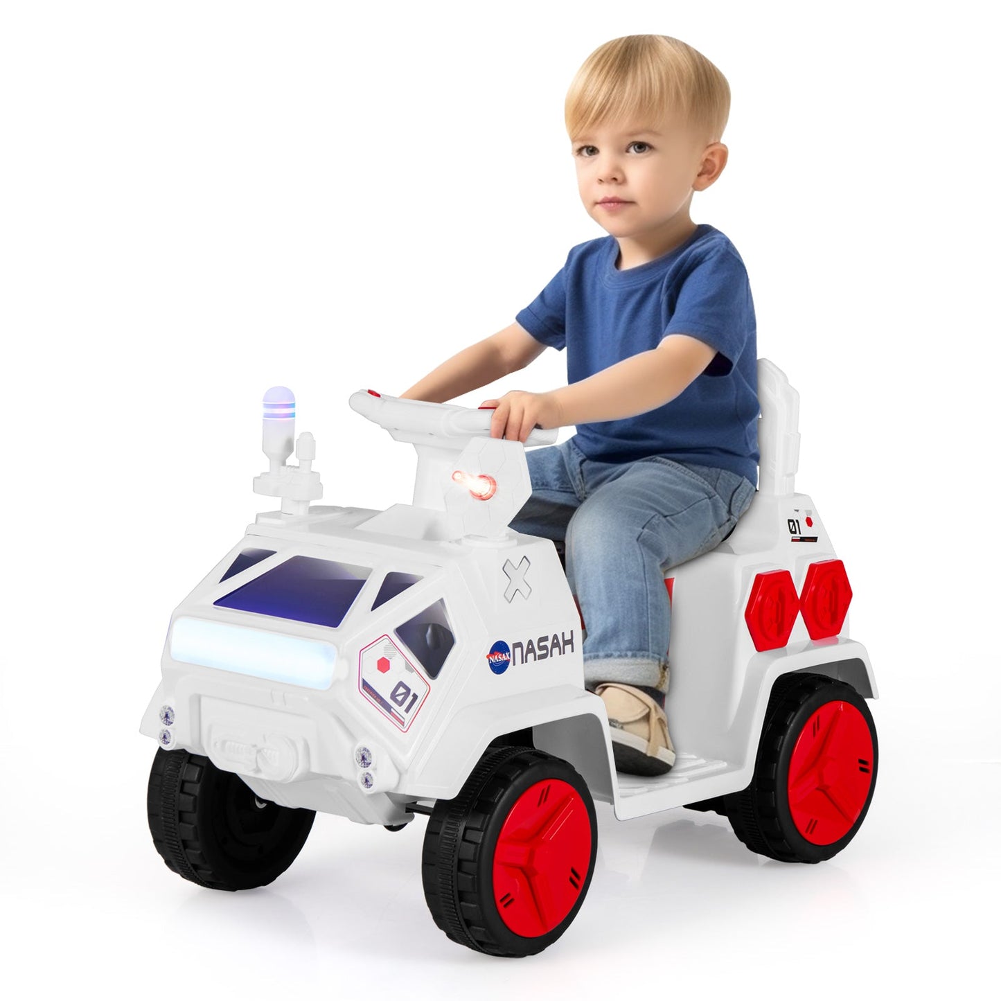 6V Kids Ride-on Car with Music with Radar and Alarm Button-White & Red