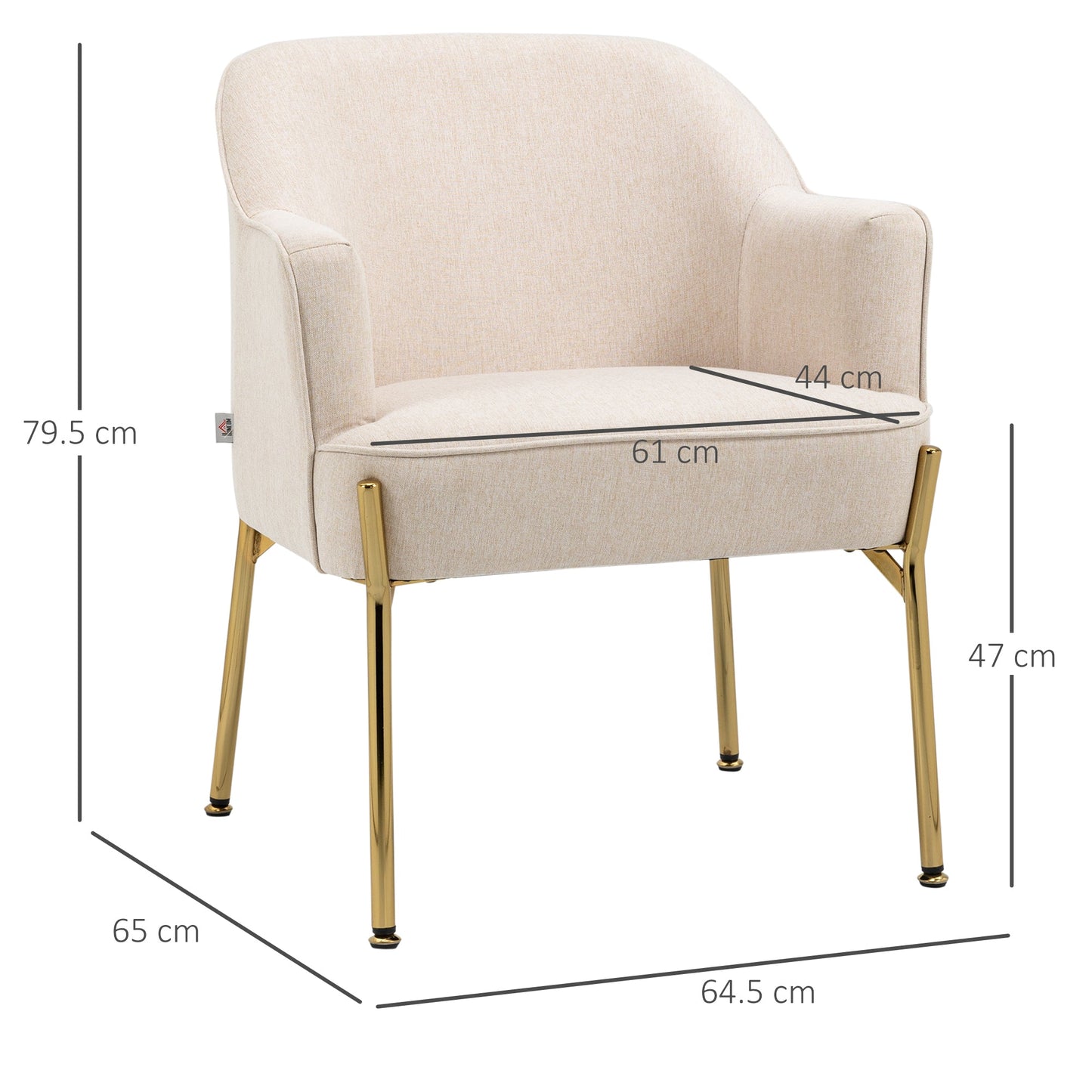 HOMCOM Fabric Accent Chair, nowoczesny fotel z metalowymi nogami do salonu, sypialni, domowego biura, kremowy