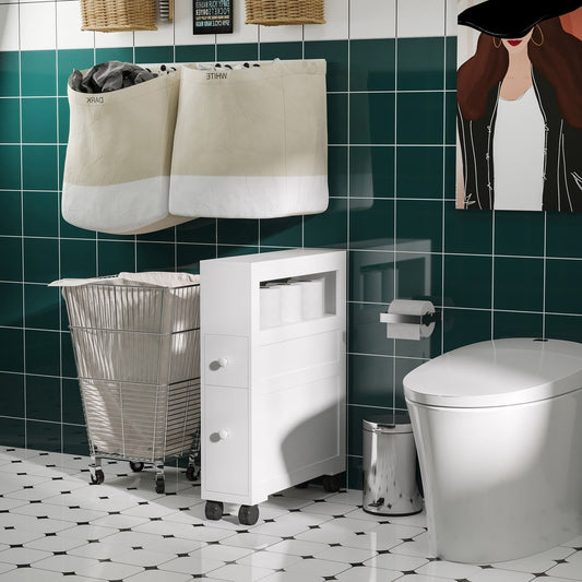 HOMCOM Narrow Bathroom Storage Unit in White, image 2