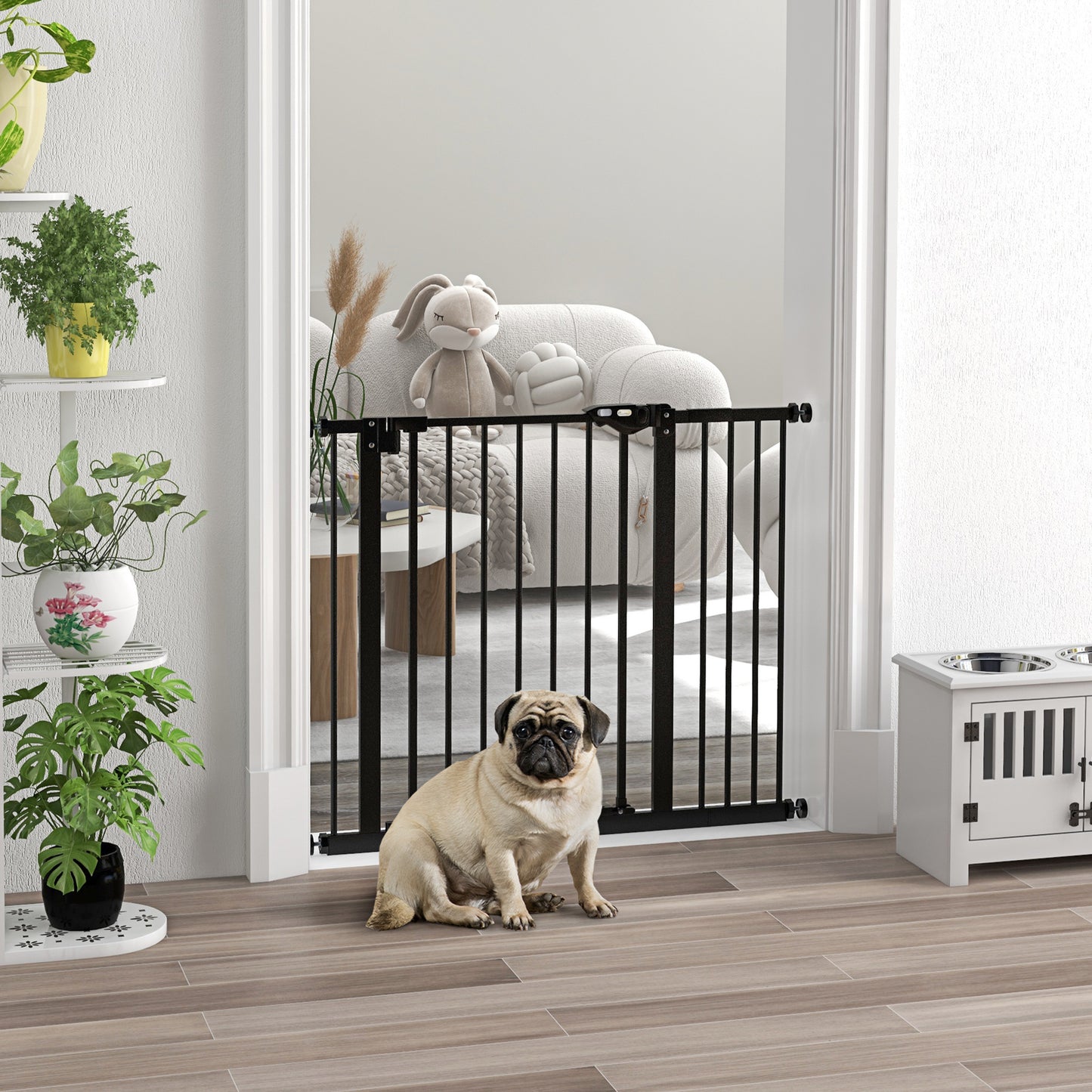 PawHut Metalowa bramka dla psa o szerokości 74-94 cm, regulowana, czarna