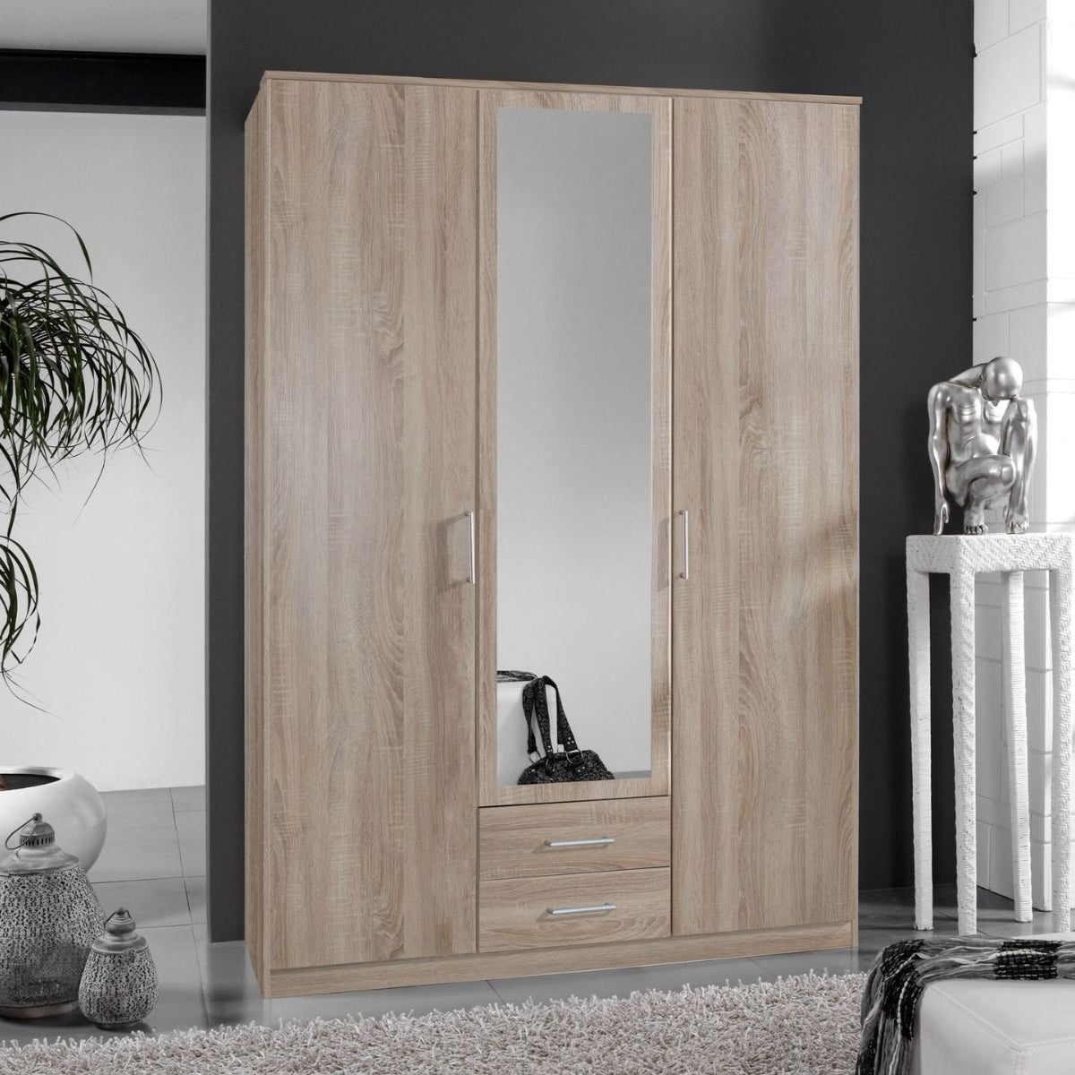 Wardrobe - OKHRA 3 Door Wardrobe Oak 135cm