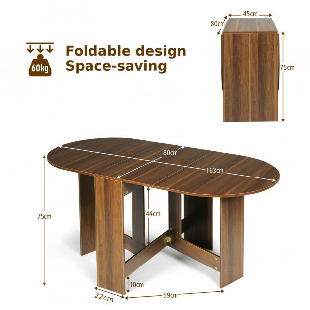 Wooden Folding Dining Table with 3 Convertible Shapes