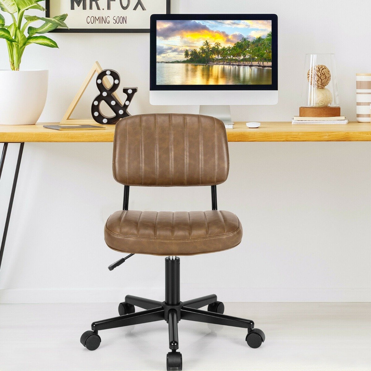 Regulowany, ergonomiczny fotel wypoczynkowy ze skóry PU – brązowy