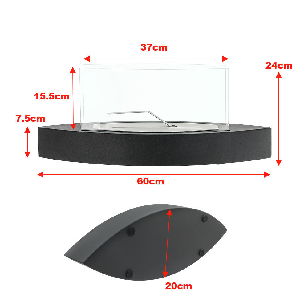 60cm Wide Black Tabletop Bio-Ethanol Fireplace with Flame Guard