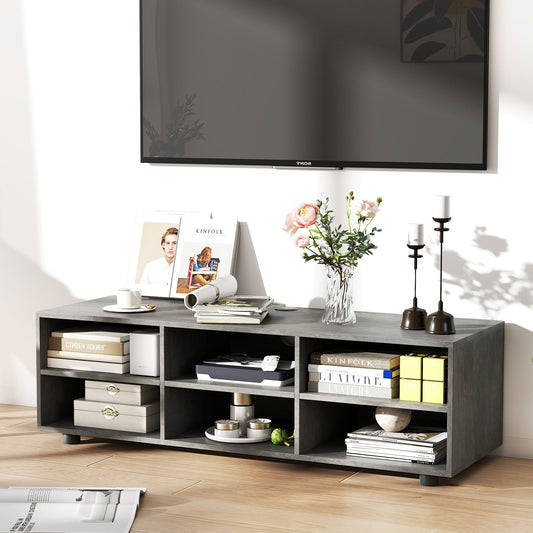 6-Cubby TV Stand TV Console Table with Adjustable Shelves-Grey