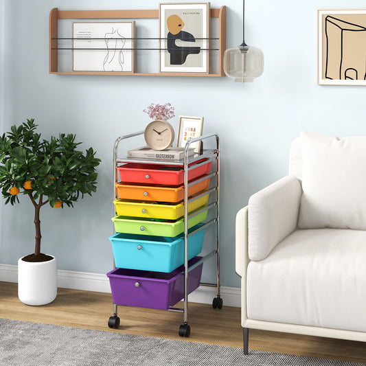 6 Drawers Storage Trolley with 4 Wheels for Makeup Beauty Salon-Multicolor
