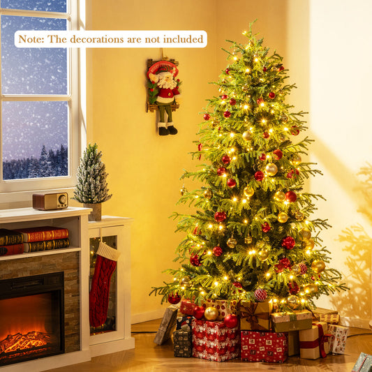 Artificial Christmas Tree Pre-lit Hinged Xmas Tree with LED Lights Seasonal Decoration Tree-6FT