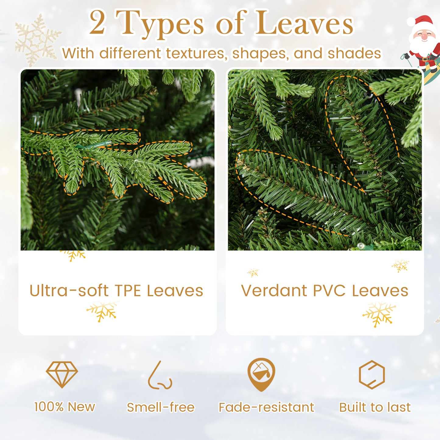 Artificial Christmas Tree Pre-lit Hinged Xmas Tree with LED Lights Seasonal Decoration Tree-6FT