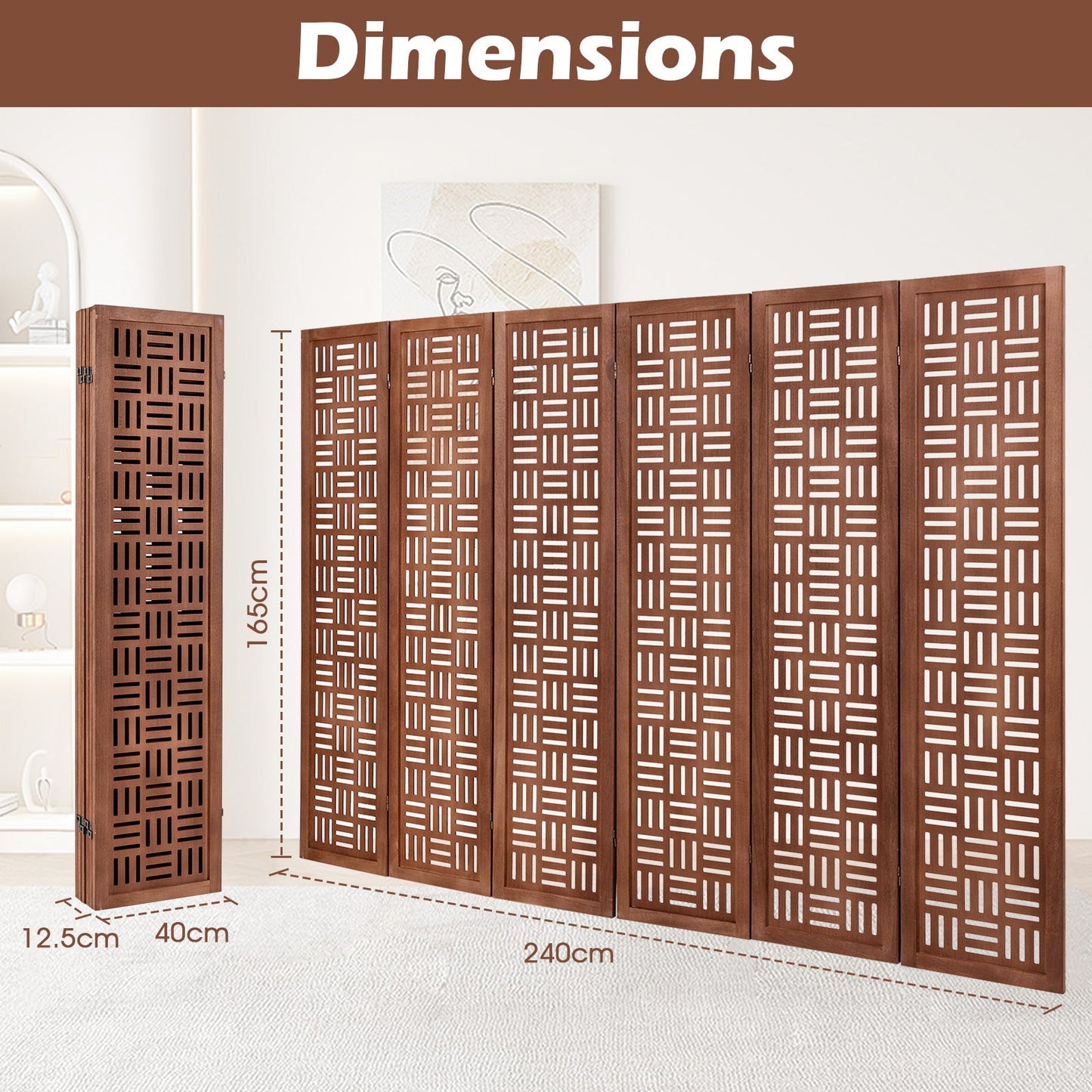 4/6 Panel Room Divider with Double Action Metal Hinges-6-Panel